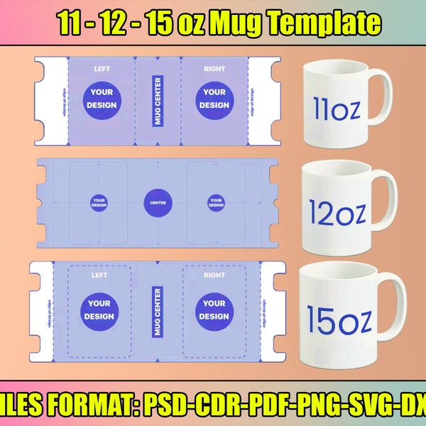 11 - 12 - 15 Unzen Becher Vorlage, Sublimationsvorlage, Full Wrap Bechervorlage, Cricut Bechervorlage, sofortiger Download, Vorlage SVG für Cricut