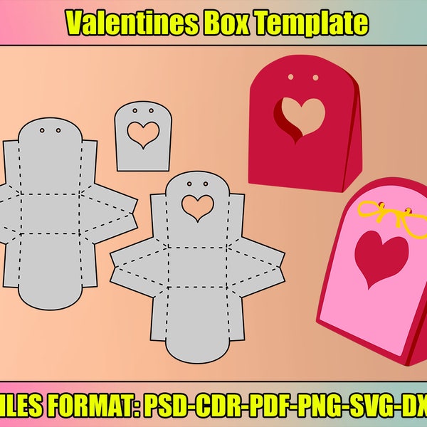 Valentines box svg, candy box svg, Valentin favor box template, Gift Box Template, Svg, Dxf, Png, Psd, Cdr, Pdf, Printable, Instant Download