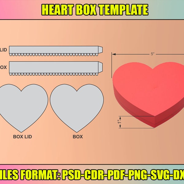 Heart Box Svg, Heart Box Template, Heart Box Die cut, box svg, party favors box, valentine heart box, silhouette box file, cricut box file