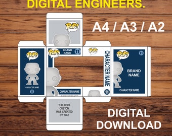 Modèle de boîte personnalisée en vinyle Funko Pop. Fichier PSD modifiable en téléchargement numérique A4, A3, A2