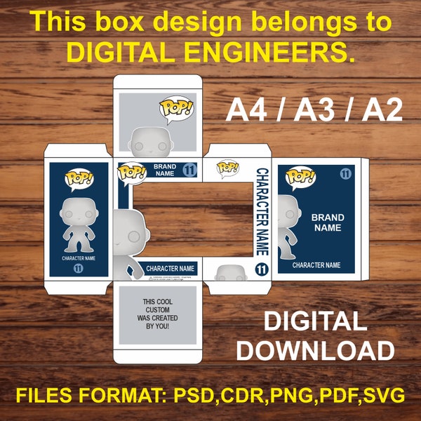 Funko Pop Vinyl Custom Box Template. Editable Digital Download PSD File A4, A3, A2