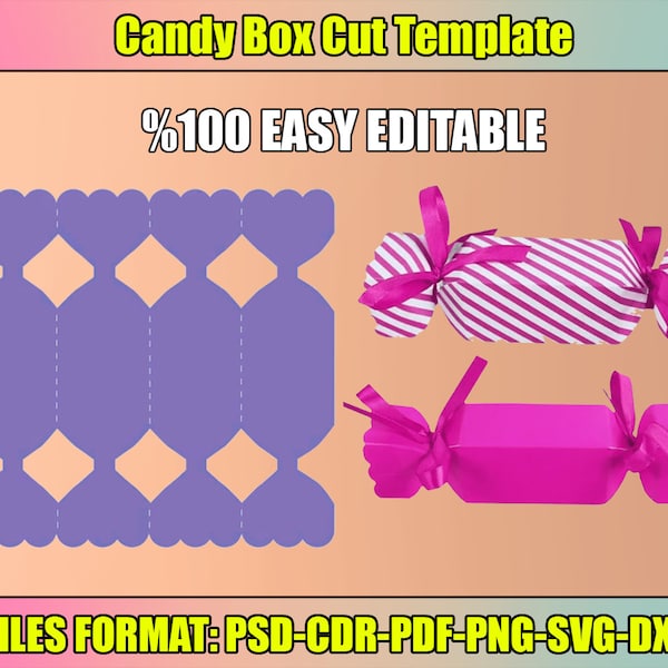 Candy Box Template cut, candy shaped box svg, Candy gift box template, party gift box, box svg for cricut / silhouette, Instant Download svg