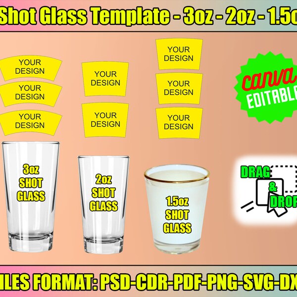 shot glass template, 1.5oz, 2oz, 3oz shot glasses template svg, sublimation wrap, shot glass wrap template, Template Instant Download, Canva