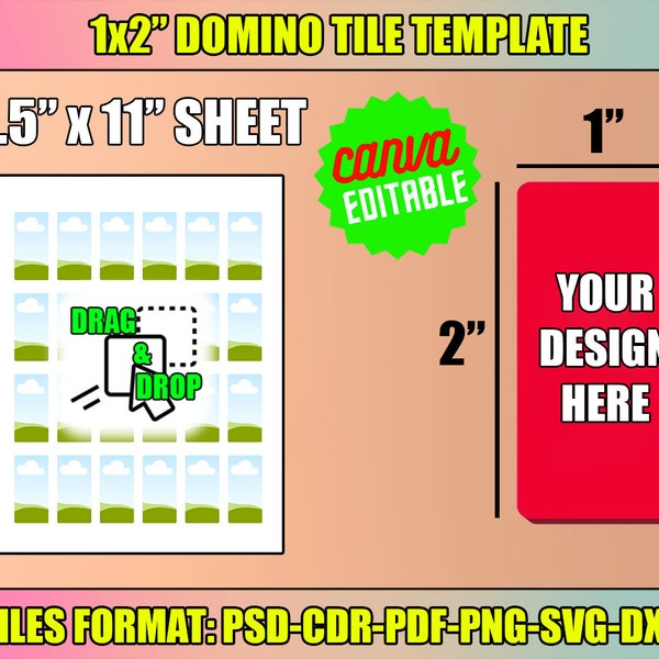 Domino Tile Template Svg, Round Corner Domino Tile Template, Canva Editable, Blank Domino Tile Template, 8.5”x11”, instant download,