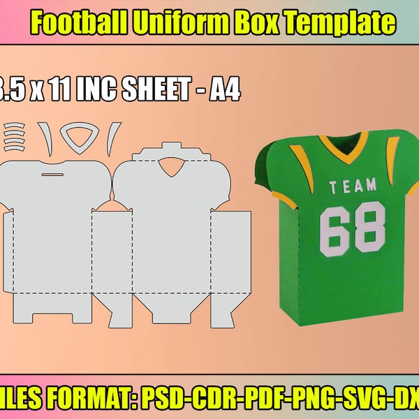 Football Uniform Box SVG Template, Football Jersey SVG, American Football SVG, Cricut Cut Files, Sihouette Cut Files, Easy Edit Box Template