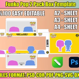 Funko Pop Vinyl Custom Box Template 2 Pack, Easy Editable, Digital Download, PSD File, A4, A3, A2, svg, pdf, psd, dxf, cdr, instant download