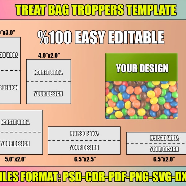 Treat Bag Troppers Template Svg, Treat Bag Tropper, Candy Pack Template, Bag Tropper Label, Birthday Gifts, Favor Template, Cricut, Silhouet