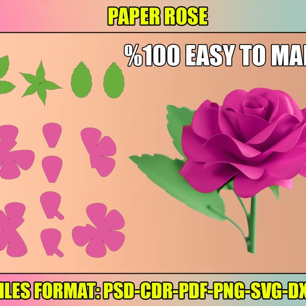 Paper Rose SVG Template, Paper Flower Template, DIY Paper Flower, Flower Cut Files, Cricut Cut Files, Silhouette Cut Files, instant download