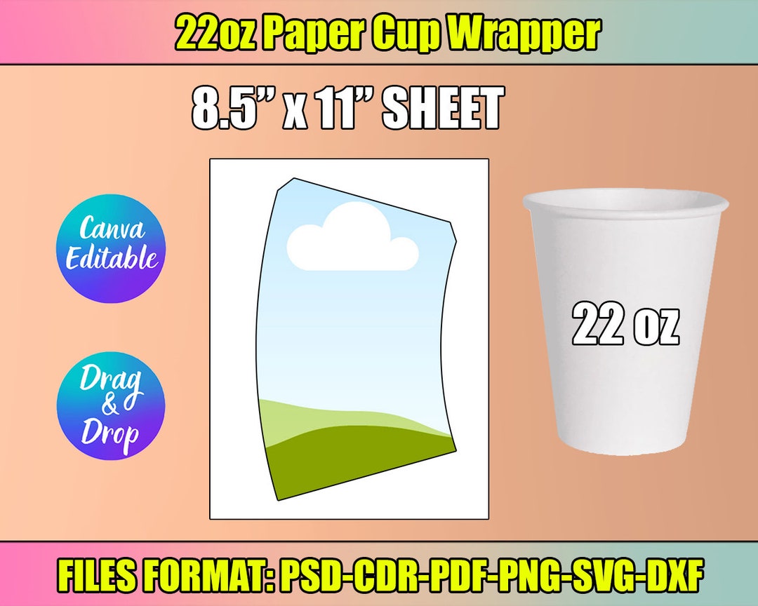 22 Oz Paper Cup Wrapper Template, Canva Editable, Paper Coffee Cup ...