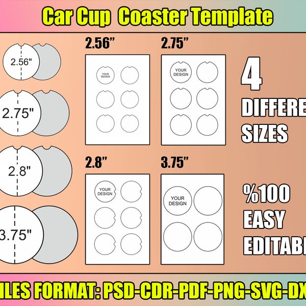 Car Coaster Template, Car Cup Coaster Svg, Mockup Template, Easy Editable, Car Cup Coaster Sublimation Prints, Svg For Cricut & Silhouette