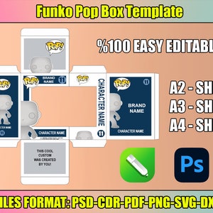 Funko Pop Vinyl Custom Box Template, Easy Editable, Digital Download, PSD File, A4, A3, A2, svg, pdf, psd, dxf, png, cdr, instant download