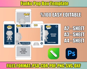 Funko Pop Vinyl Custom Box Template, Easy Editable, Digital Download, PSD File, A4, A3, A2, svg, pdf, psd, dxf, png, cdr, instant download