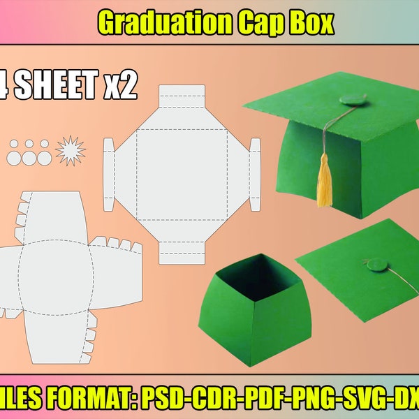 Graduation Cap Box SVG Template, Graduation Hat Template, Silhouette Cut Files, Cricut Cut Files, Easy to make, svg, dxf, instant download