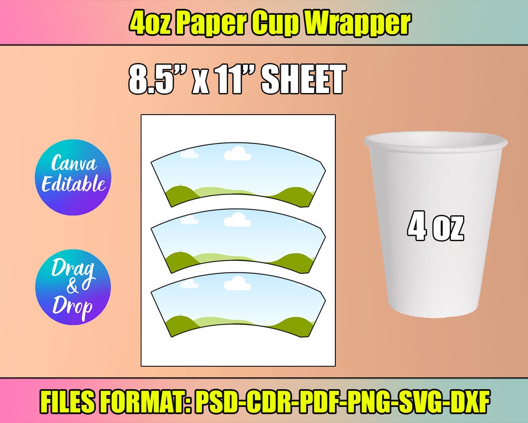4 Oz Paper Cup Wrapper Template, Canva Editable, Paper Coffee Cup ...
