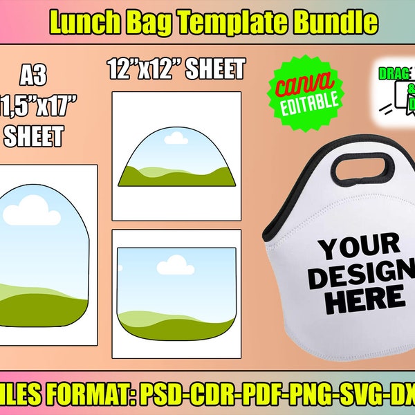 Lunch Bag Template, Lunch Tote Template Svg, Lunch Bag Sublimation, Lunch Sublimation Bag, Bag Template Svg, Canva Template, Drag and Drop