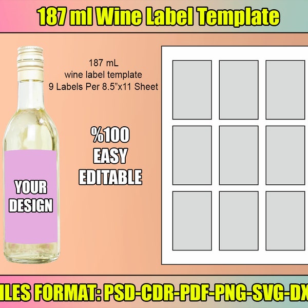 Mini Wine Bottle Labels, Editable 187ml Wine Label Template, Wine Labels Wedding, Custom Wedding Wine Label, Wine Template, Instant Download