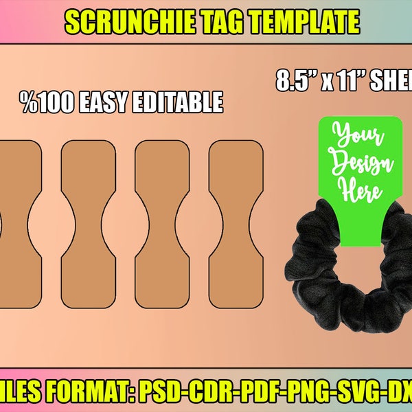 Scrunchie Tag Template, Easy Editable, scrunchie holder template, Scrunchie Label svg, printable scrunchie tag, Scrunchie Hang Tags