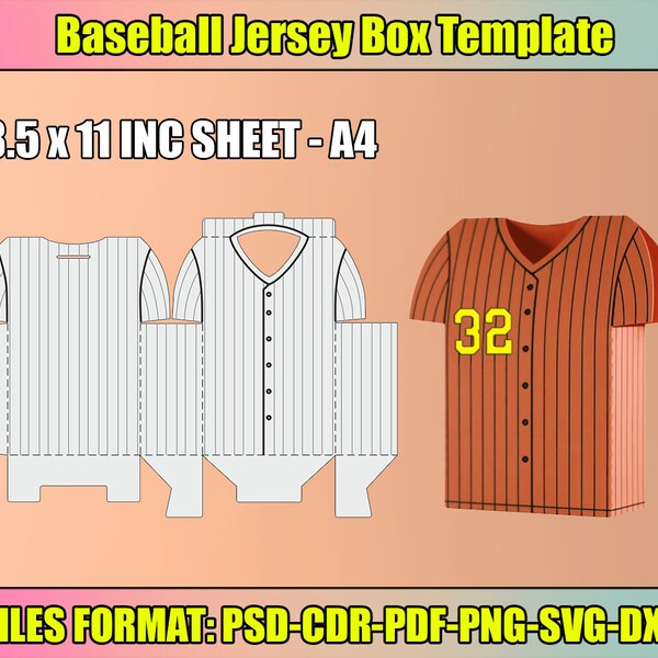 Baseball Jersey Box SVG, Baseball Jersey Box Template, Favor Box SVG, Cricut Cut Files, Silhouette Cut Files, Instant Download