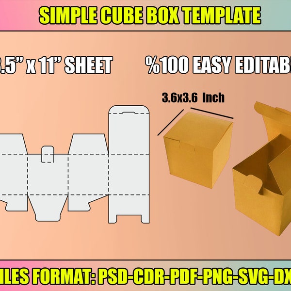 Cube box template, cube box svg, box svg, box template, square box template, gift box svg, party favors box, square gift box svg, pdf, png