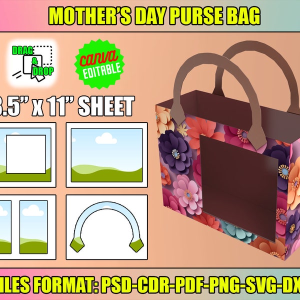 Mother's Day Purse DIY, Handbag Gift Box Template, Foam Board, Designer Inspired, Canva Editable, Silhouette, Cricut, Svg, instant download