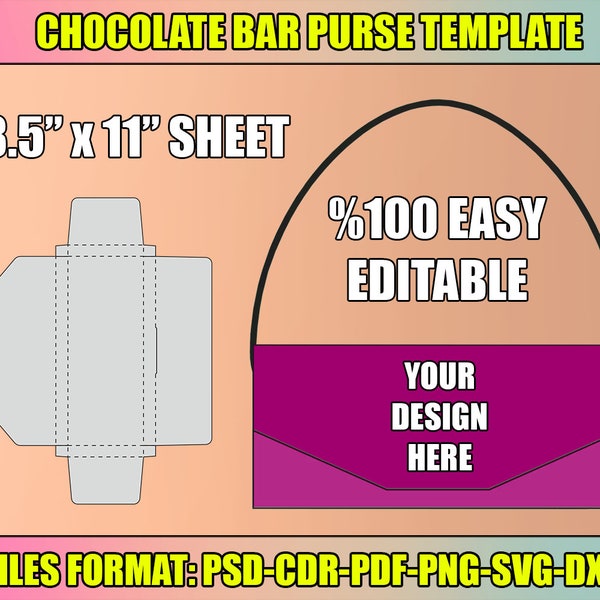 1.55oz Chocolate Bar Purse Template, Candy Bar Wrapper, Chocolate Wrapper Label Template, Nutritional Label, Wrapper template, Party Favor