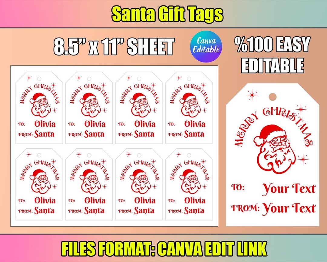 Santa Gift Tags Editable Canva Template and Printable PDF Christmas ...