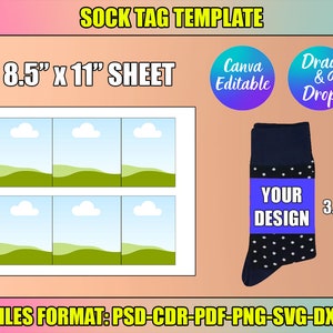 Sock Tag, Sock Wrapper Template SVG, Sock Gift Tag Template, SVG, Canva ...