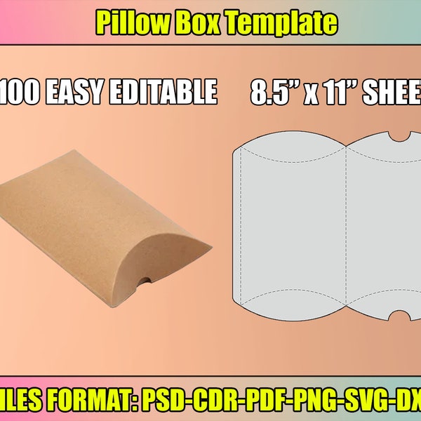 Pillow box template, pillow box svg, pillow boxes cut files, SVG for cricut, cricut box template, gift box svg, Instant Download, Easy Edit