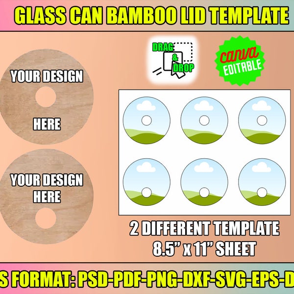 Bamboo Can Glass Lid Template, Glass Can Lid Template, Bamboo Lid Template, Canva Editable, 16oz Glass, Bamboo Lid Decal, instant download