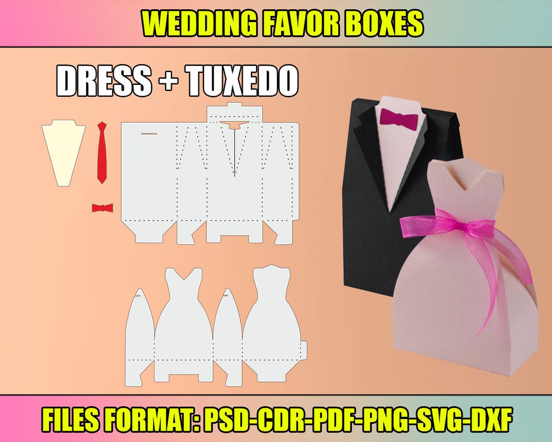 Wedding Favor Box Template Bundle, Tuxedo Box SVG Template, Dress Box SVG Template, Cricut Cut ...