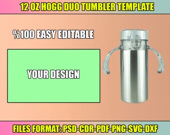 12oz Duo Hogg Tumbler Template, Sippy Cup Tumbler Template, PDF Sublimation, Wrap Tumbler Design, Easy Editable Template, Instant download