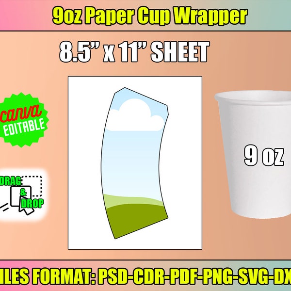 9 oz Paper Cup Wrapper Template, Canva Editable, Paper Coffee Cup Template, Paper Cup Wrapper, Blank Cup Wrapper, Styrofoam Cup