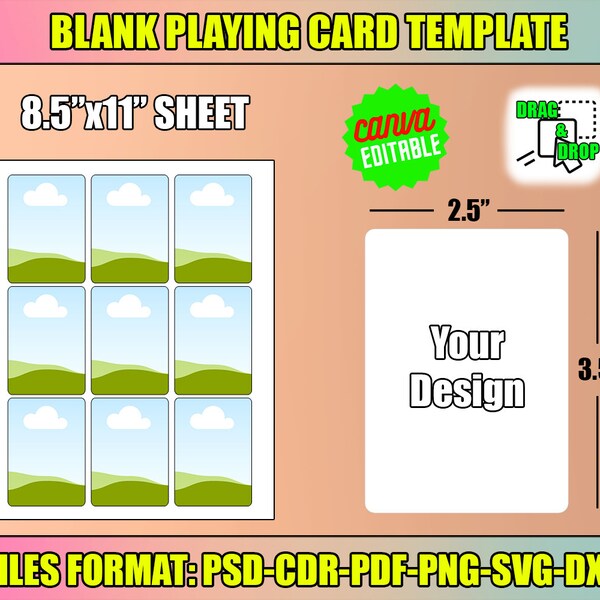 Blank Playing Card Template, Poker Card Template, Editable Trading Card Template, Card Sublimation, Canva Editable, DIY Playing Card, Cricut