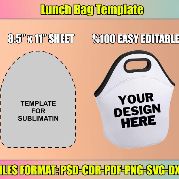 Lunch bag template, Lunch tote sublimation template, Lunch tote SVG PNG, Lunch bag easy edıtable template for sublimation