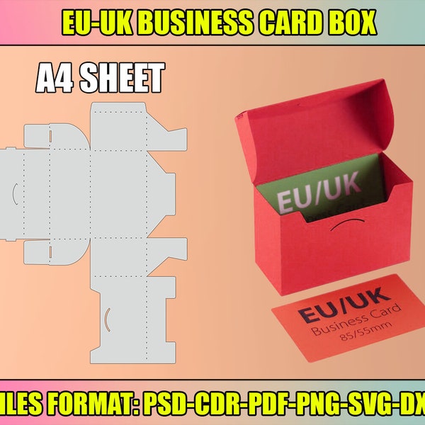 EU UK Business Card Box SVG Template, Business Card Holder, Cricut Cut Files, Silhouette Cut Files, instant download