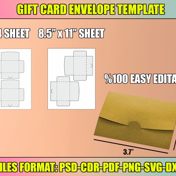 Gift Card Envelope Template Svg, Gift Card Holder, Printable Gift Card Envelope, Gift Card Envelope Cricut, instant download, svg, pdf, png