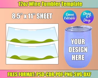 12oz Wine Tumbler Template Wine Tumbler Wrap Template Svg Wine