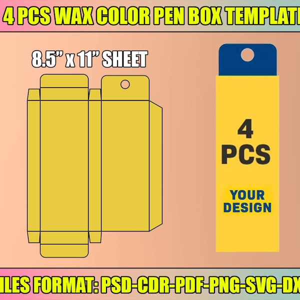 4pcs Wax Color Pen Gift Box Template, Crayon Box Svg Template, Easy Editable Template, %100 Editable Wax Crayon Box, Instant Download