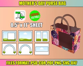 Mother's Day Purse DIY, Handbag Gift Box Template, Foam Board, Designer Inspired, Canva Editable, Silhouette, Cricut, Svg, instant download