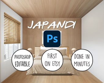 Japandi Bedroom: Interior Design Photoshop 2D Pre-rendered Template - Design-Your-Own-Space