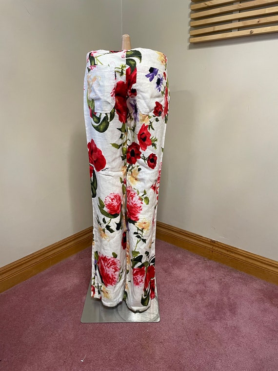 RARE! Vintage Roberto Cavalli Linen Wide Leg Flor… - image 10