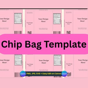 Editable Chip Bag Template, Customizable Chip Bag Label, Party Chip Bag Wrapper, Blank Chip Bag, SVG Chip Bag Template,Party Favor Templates