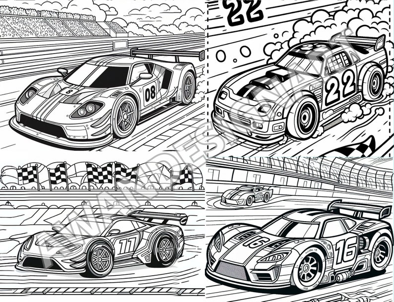 110 Car Racing Coloring Pages/book for Adults and Children. Grayscale ...