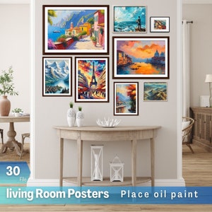 Set of 30 Printable Vintage place Landscape Oil Painting JPEG Digital Download For gift cards picture frames home restaurant decor Oil Paint