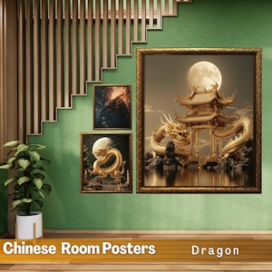 Chinese New Year 2024 Prints Wall Art Set of 6 JPEG Poster Dragon Chinese Lunar New Year Holiday Graphic Gold dragon Poster Room Decor