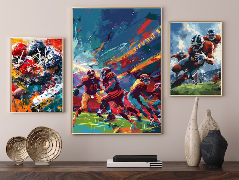 American Football Wall Art Print Set, Super Bowl Decor (PNG Digital ...