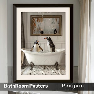 Vintage Penguin in a Bathtub Penguin in Tub Bathroom Wall Art Set of 5 Unframed Print Animal Art Bathroom Decor Vintage Paint Wall Art Decor