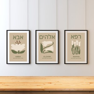 Carteles Cristianos, Roi, Rapha, Elohim, Abba, Jireh, Nombre de Dios, Hebreo, Biblia, A5, A4, A3