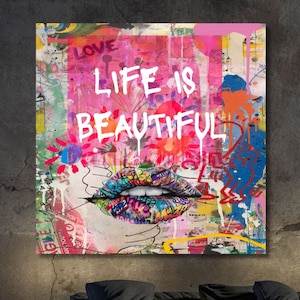 Life is Beautiful Canvas Wall Art Banksy Giclee Prints Wall Decor Movie Extra Large Canvas Wall Art Banksy Wall Art Street Art Canvas gift