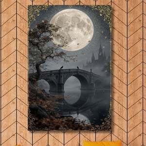 Moody Vintage Canvas Wall Art, Full Moon Painting, Lunar Painting, Magical Art, Celestial ArtCanvas Wall Art, Surrealism art, CANVAS art